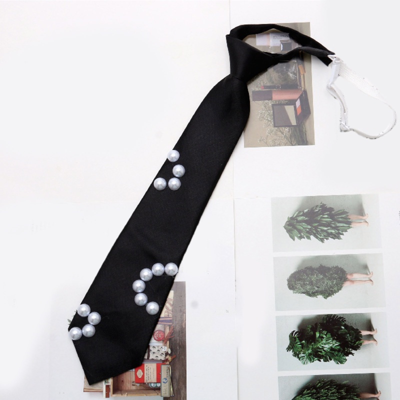 Cà Vạt Nơ Kim Loại Đính Hạt Ngọc Trai Đen Phong Cách Gothic Punk Có Thể Điều Chỉnh Cho Tiệc Tối