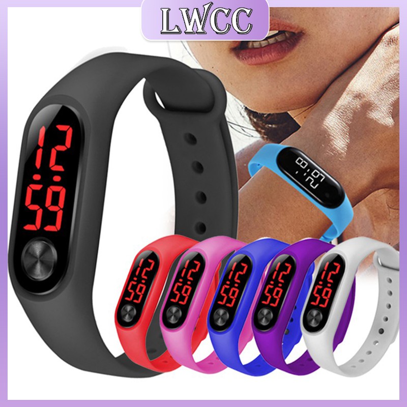 Đồng hồ thể thao kỹ thuật số LWCC màn hình LED bằng dây cao su