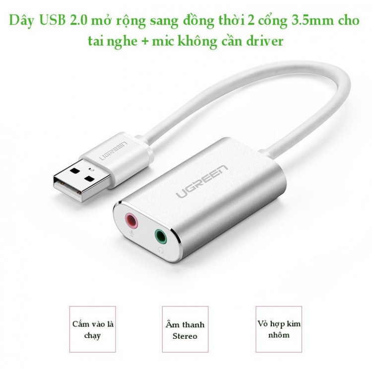 Cáp USB Sound - Card Sound USB 2.0 to 3.5mm UGREEN 30143 - Hàng Chính Hãng