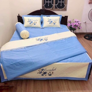 Set Chăn Ga Cưới 7 Món Satin Cao Cấp