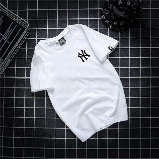 Áo Thun cotton Ngắn Tay Màu Trắng Đen Thêu Họa Tiết new York Yankees Mùa Hè Cho Nam Nữ