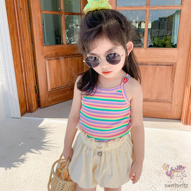 Áo Thun Lỗ Sọc Cầu Vồng Cho Bé Gái