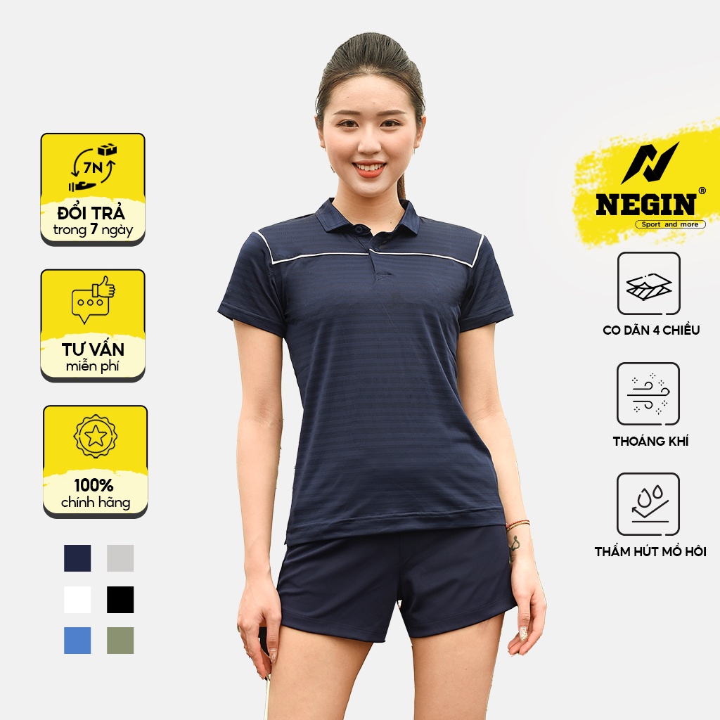 Áo Polo Nữ NEGIN Dáng Regular Fit Tay Ngắn Với Thiết Kế Viền Tinh Tế Trước Ngực, Chất Liệu Vải Kháng Khuẩn Tốt AND329W