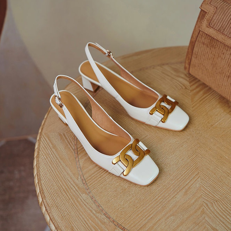 IELGY Giày sandal đế dày mũi vuông phong cách retro Pháp dành cho nữ