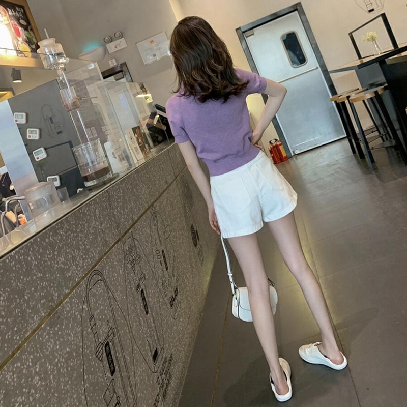 Áo thun tay ngắn cổ polo màu trơn phong cách retro dành cho nữ | BigBuy360 - bigbuy360.vn