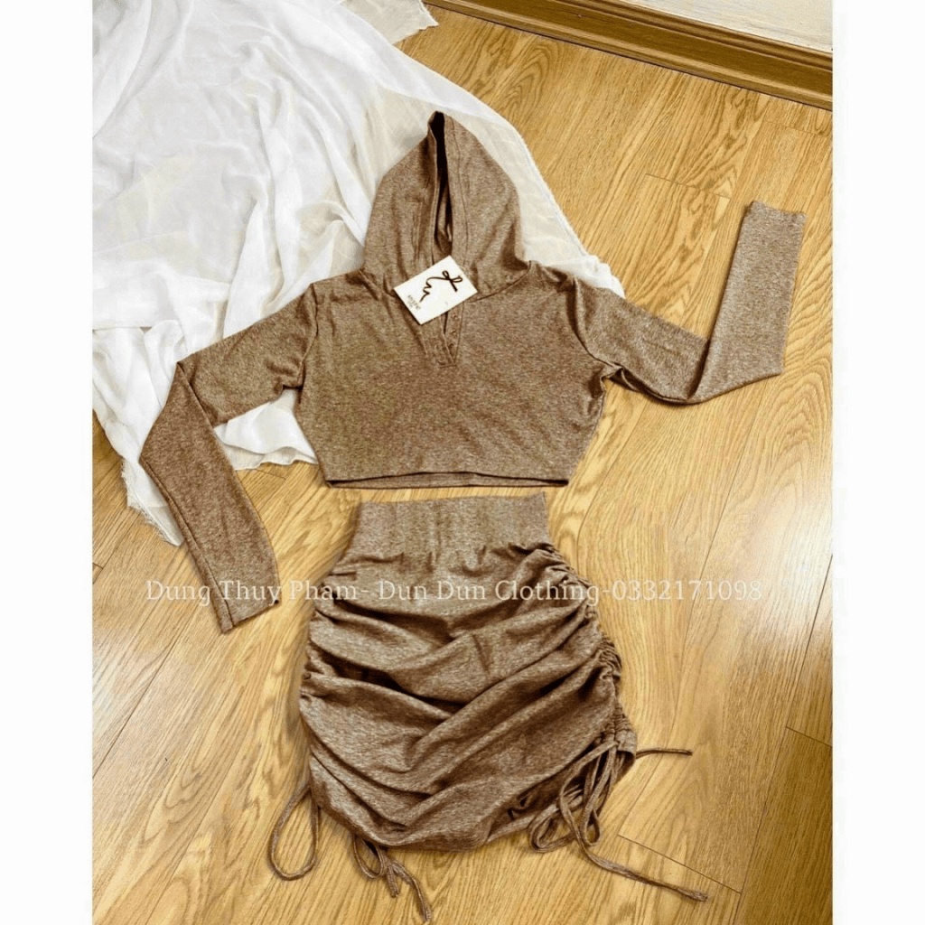 Sét Bộ 2 Món Thể Thao Áo Tay Dài Có Mũ Chân Váy Dây Rút Chất Thun Gân Mặc Đẹp Mát Dễ Thương [NEW UNISEX]