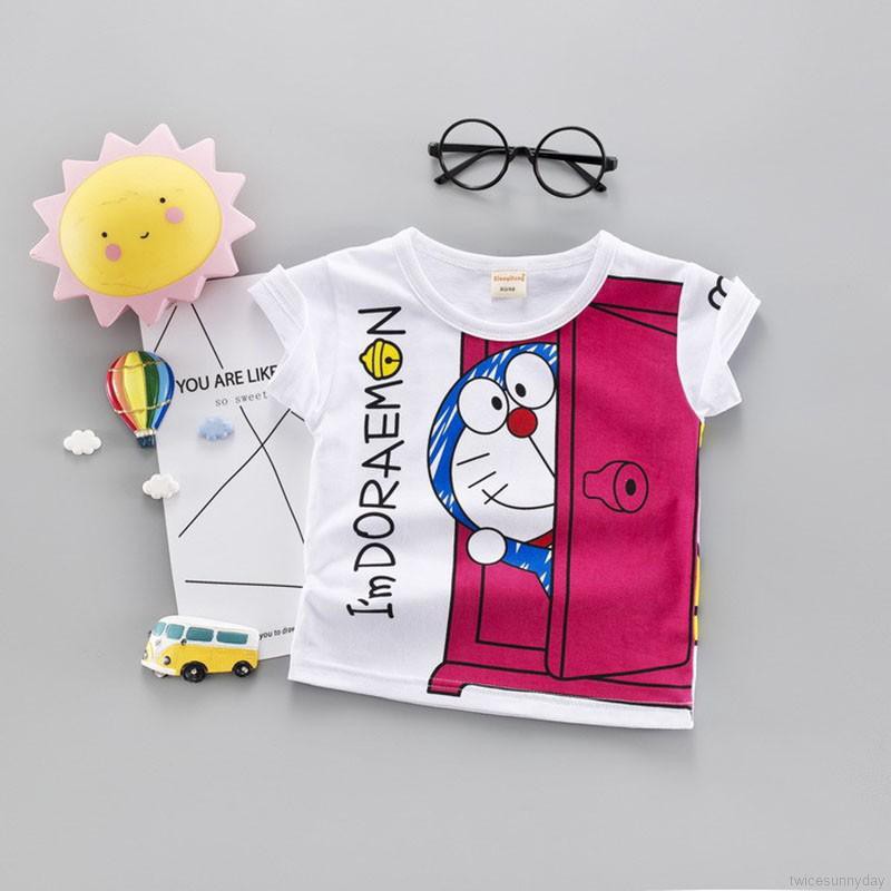 Áo thun ngắn tay in hình Doraemon dễ thương xinh xắn cho bé