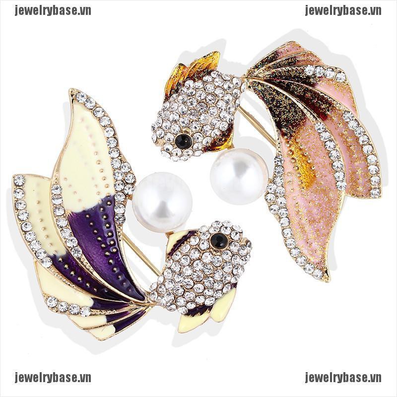 [Base] Enamel Goldfish Brooch Pin Women Rhinestone Crystal Animal Brooch Dress Jewelry [VN]