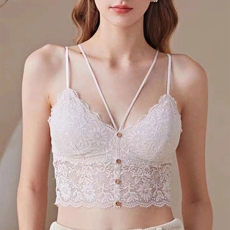 Youyo Áo Tank Top Hai Dây Phối Ren Có Đệm Ngực Tháo Rời Được Thời Trang Mùa Hè Cho Nữ