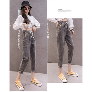 quần jean baggy big size màu đưn xám lưng thun logo chữ size 65-80kg