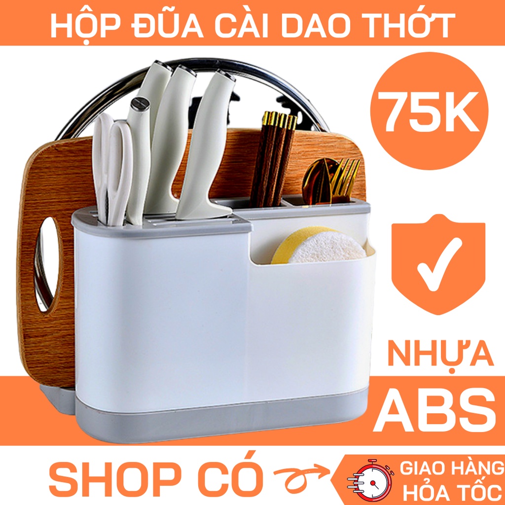 Hộp Đựng Đũa Kèm Giá Cài Dao, Thớt Tiết Kiệm Diện Tích, Kệ Để Dao Thớt Kiêm Ống Đựng Đũa Thìa Cao Cấp