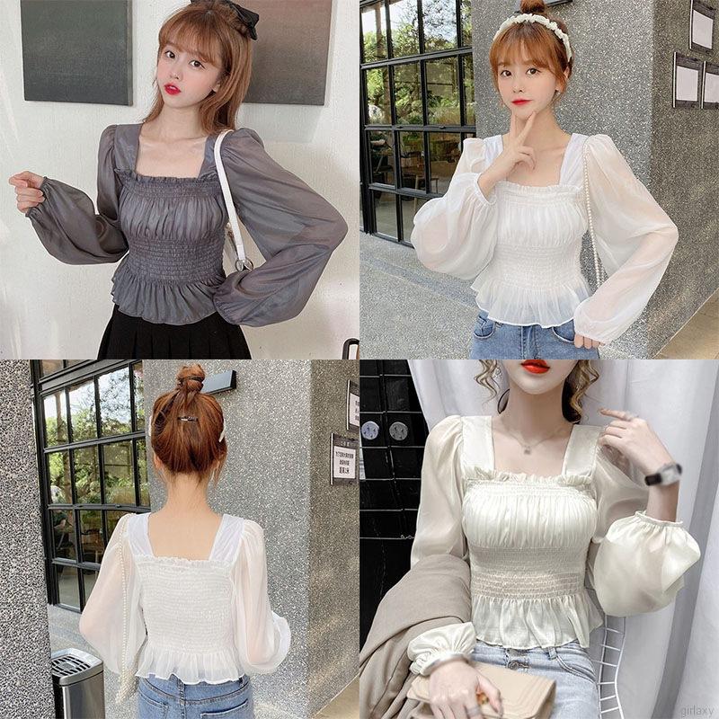 Áo sơ mi chiffon tay phồng hợp thời trang cho nữ