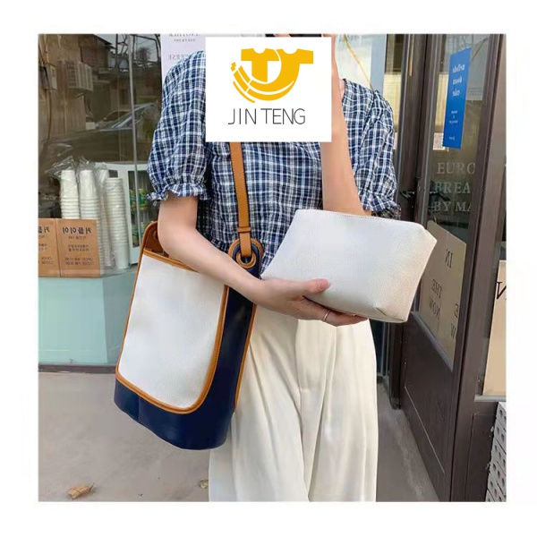 Túi Đeo Vai Vải Canvas Màu Sắc Tương Phản Sức Chứa Lớn Cho Nữ 2021