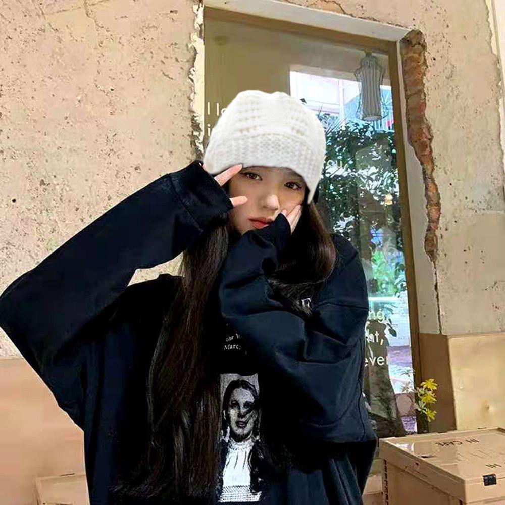 Mũ Beanie Dệt Kim Màu Trơn Dễ Thương