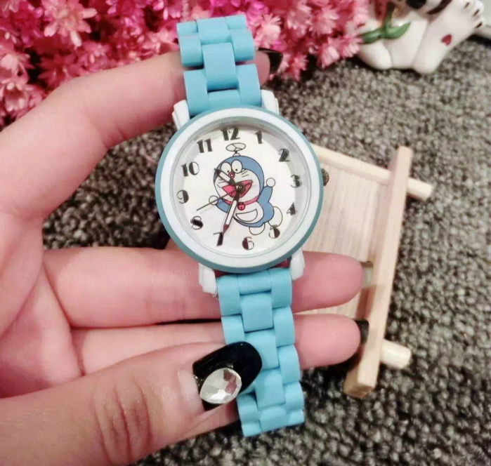 Đồng hồ đeo tay hình Doremon dây đeo bằng gốm chống thấm nước thời trang cho bé