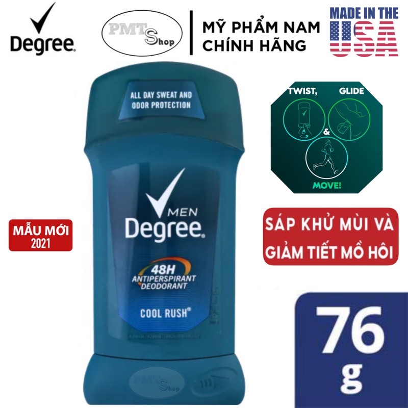 [USA] Lăn sáp khử mùi nam Degree Men Cool Rush 76g (sáp trắng) - Mỹ