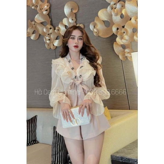 Sét Áo Bèo Nơ Chất Voan Kèm Quần Sooc