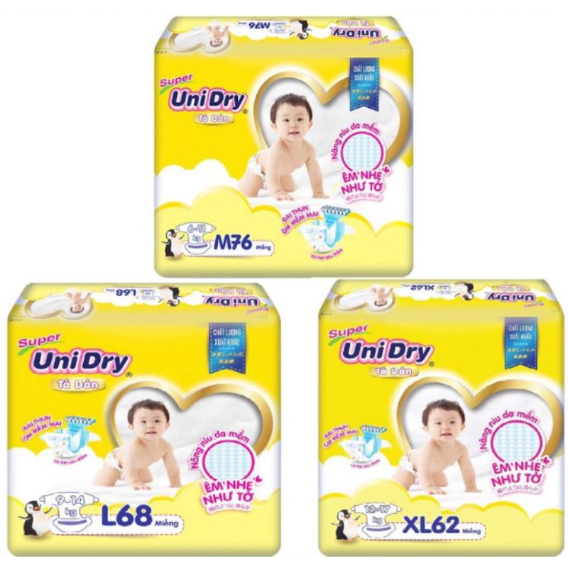 Tã Dán Unidry Super S48/ M42/ L38/ XL34/ M76/ L68/ XL62 mẫu mới