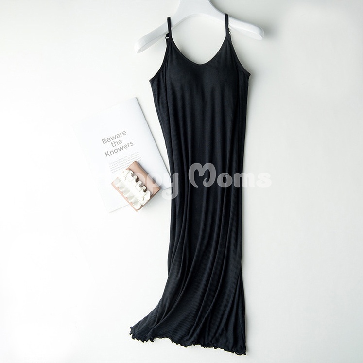 Đầm Bầu Thun 2 Dây Mặc Nhà, Mặc Ngủ Có Mút Ngực Chất Mềm Mịn Co Giãn Tốt cho mẹ bầu và sau sinh - Đồ bầu HappyMom