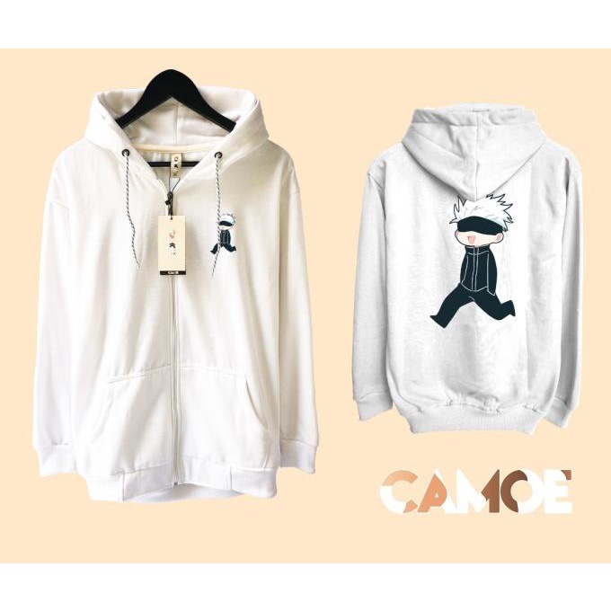 Áo Khoác Hoodie Phối Khóa Kéo In Hình Gojo Satoru Chibi Anime Jujutsu Kaisen