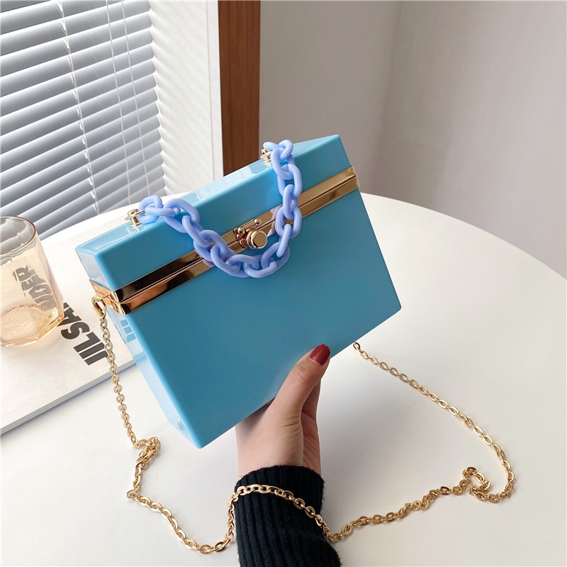 Túi đeo chéo IELGY hình vuông cỡ nhỏ bằng acrylic phối dây xích thời trang cho nữ