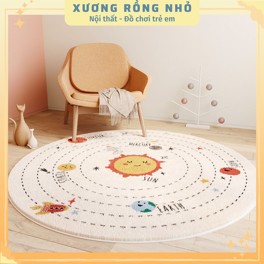 Thảm trang trí phòng bé trải sàn chống trượt in hình dễ thương - Thảm decor phòng cho bé đường kính 100cm
