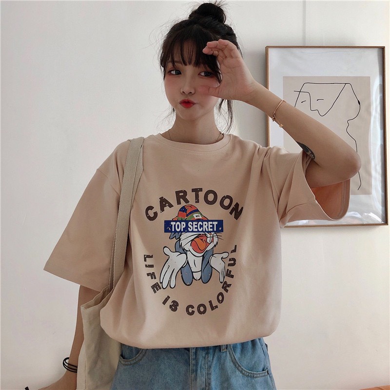 [SIÊU PHẨM HÀNG HÈ, KÈM QUÀ XINH] ÁO THUN, ÁO PHÔNG NAM NỮ CARTOON TAY LỠ FORM RỘNG 2 MÀU TRẮNG BE SIÊU IÊU TEENS FASHIO
