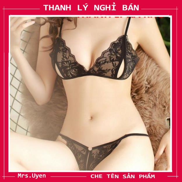 BỘ ĐỒ LÓT REN LỌT KHE 2 MẢNH SEXY, BIKINI REN XUYÊN THẤU GỢI CẢM MÃ BI203