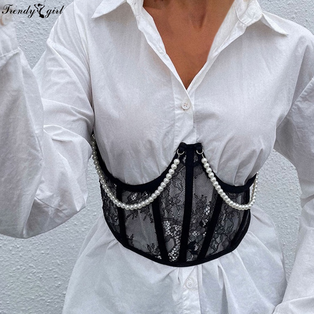 Đai nịt bụng hình chữ U phối ren đính ngọc trai nhân tạo thời trang cho nữ | BigBuy360 - bigbuy360.vn