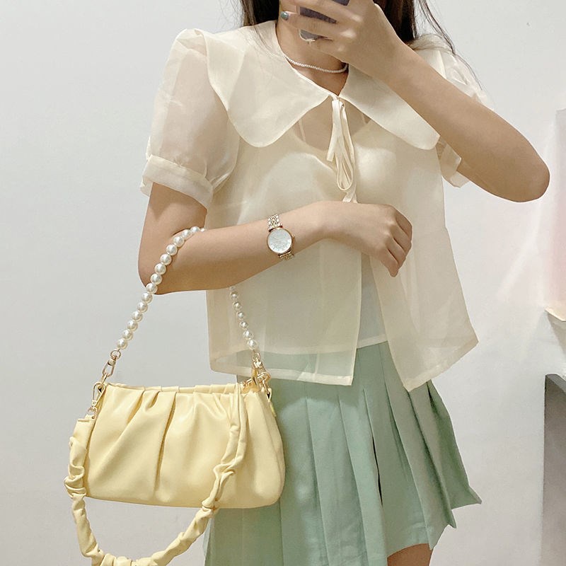 Túi xách nữ túi kẹp nách da cao cấp dáng chữ nhật dính kèm dây ngọc trai nhân tạo 1999store_official