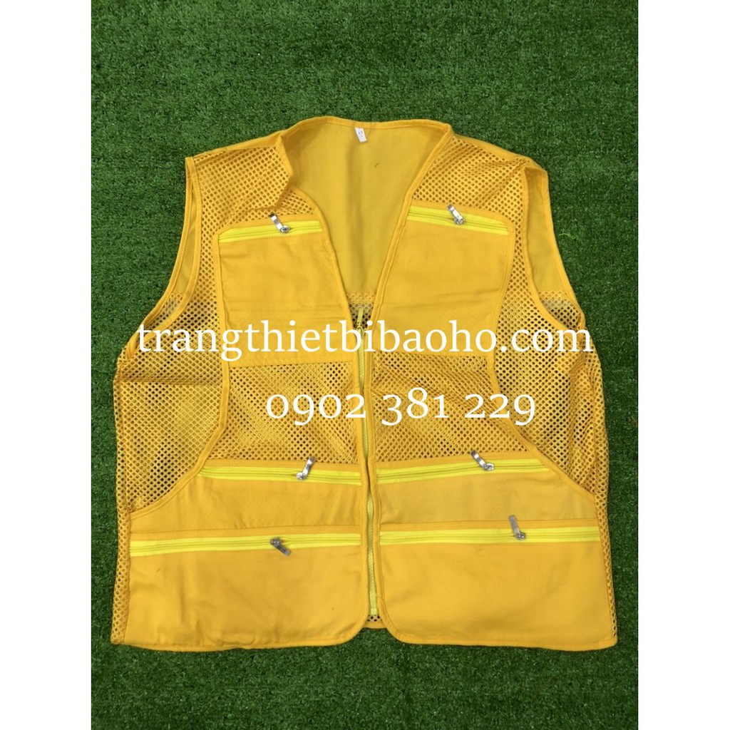 Áo ghi lê phản quang kaki phối lưới 8 túi 7 khóa kéo thoáng mát - 5 màu lựa chọn