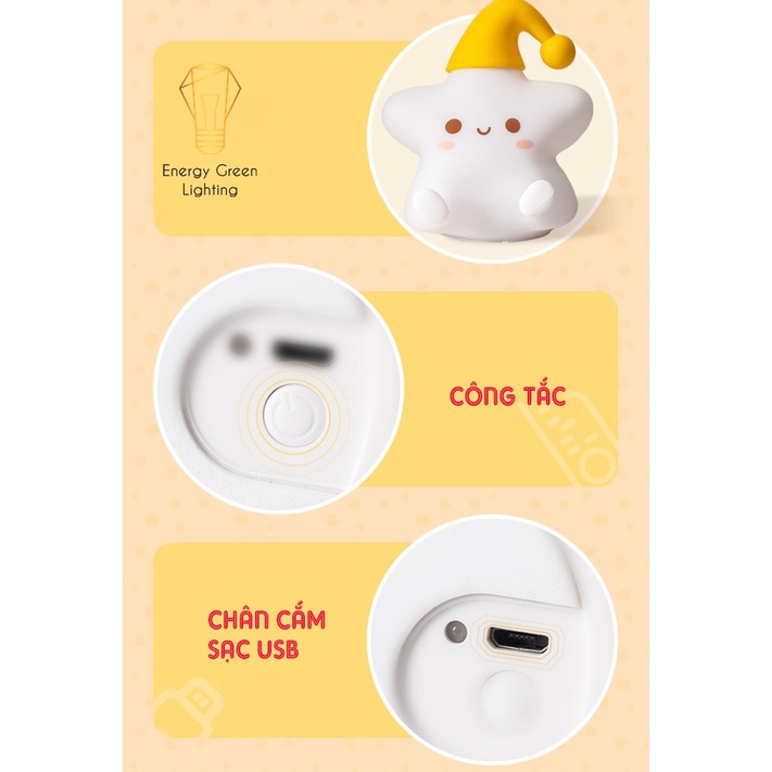 Đèn Ngủ Energy Green Lighting Hình Ngôi sao Siêu Dễ Thương WH-A23 - Thay Đổi Màu Sắc Tùy Thích - Silicon Mềm Mại Siêu