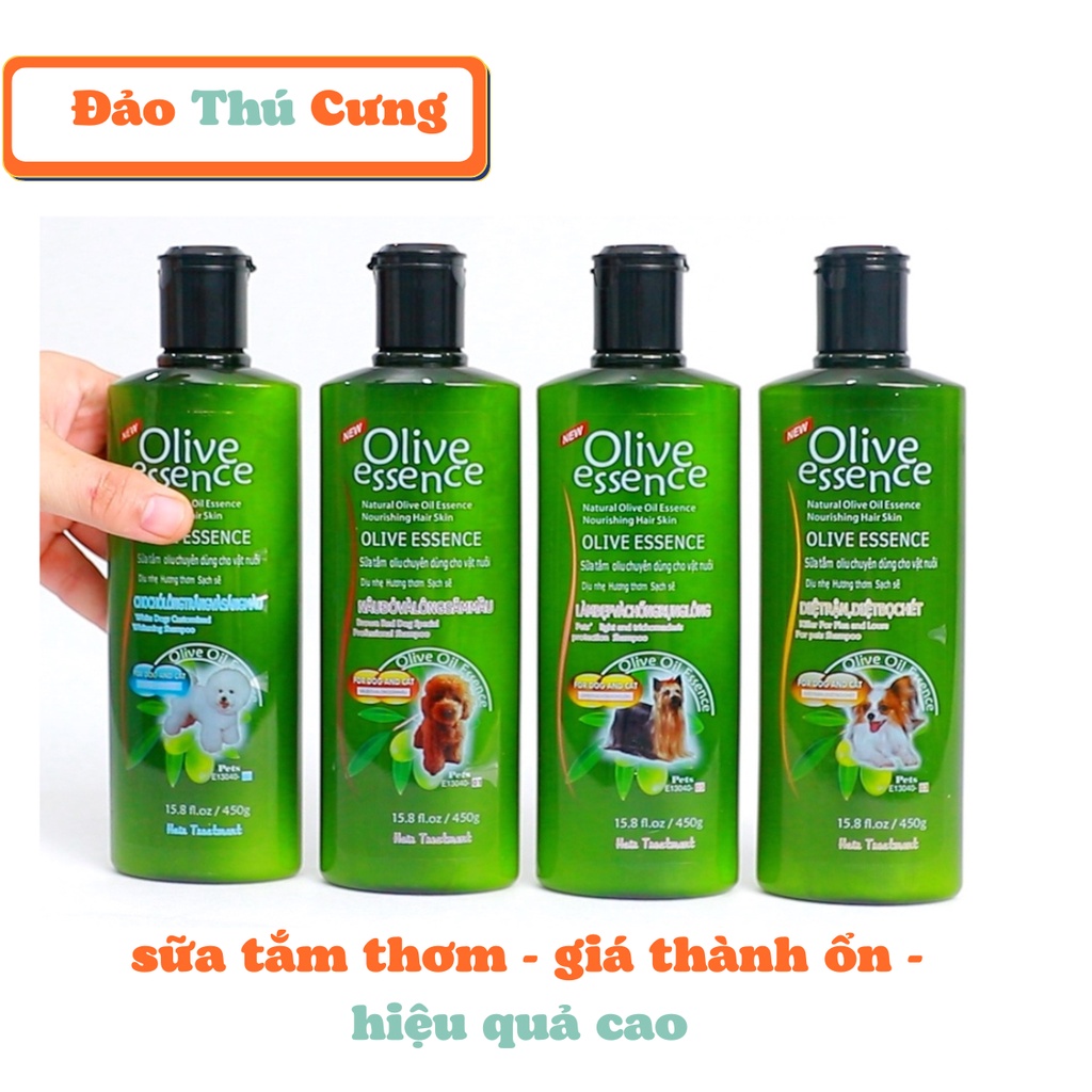 Sữa tắm tinh dầu ô liu chó mèo - Sữa tắm OLIVE dưỡng lông - 450ml (4 loại) Làm đẹp chống rụng lông - dầu gội thú cưng