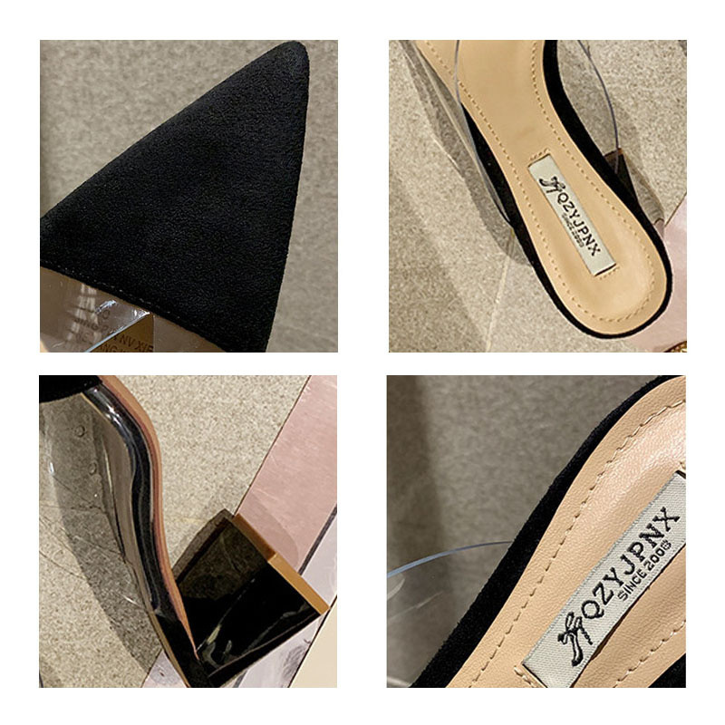 Big Size 34-42 Dép cao gót nữ mũi nhọn hở gót phối dây