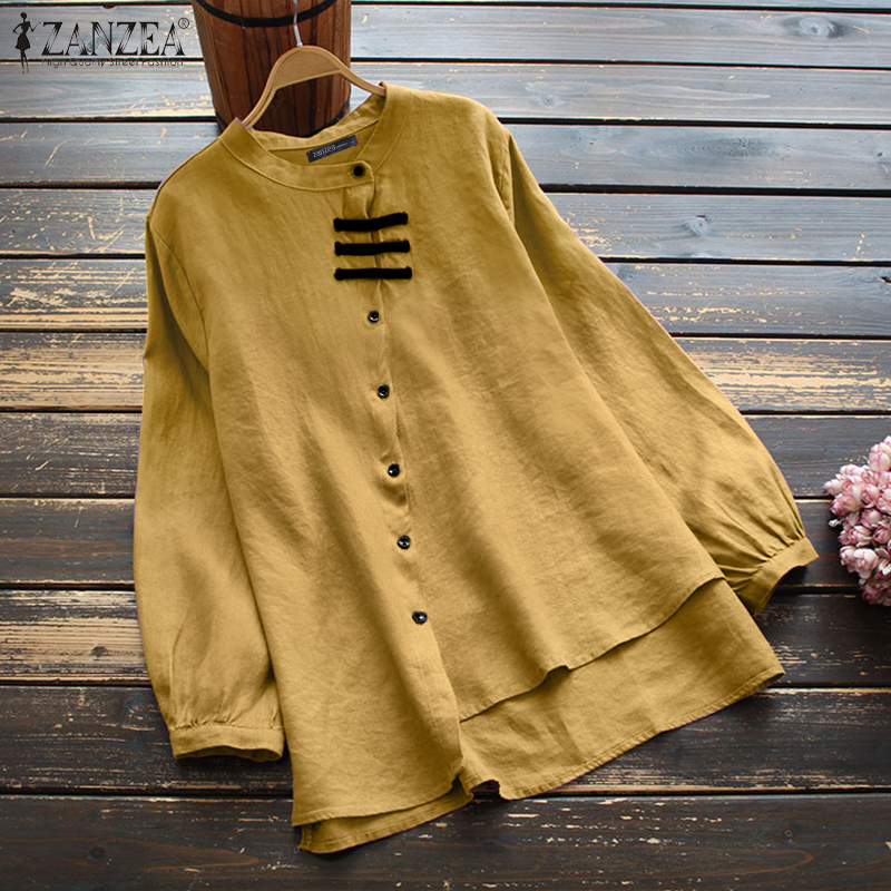 Áo Kiểu Zanzea Thời Trang Nữ Cổ Tròn Dài Tay Kiểu Vintage Vải Cotton Lanh Mặc Hàng Ngày