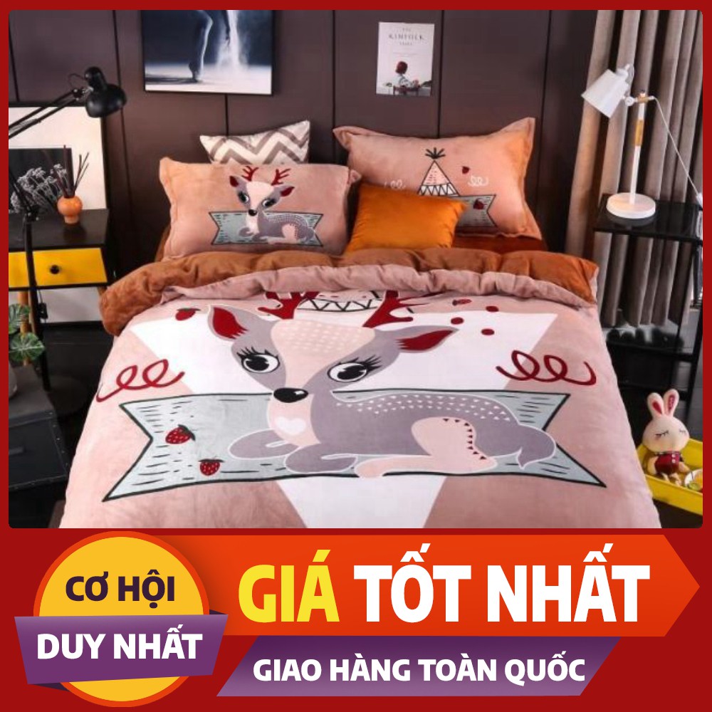 Bộ chăn ga gối nỉ nhung 3D (nhiều màu)