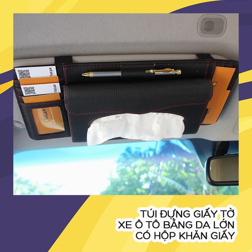 Túi đựng giấy tờ xe ô tô bằng da lớn- có hộp khăn giấy