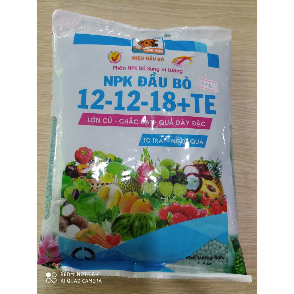 PHÂN BÓN NPK BỔ SUNG VI LƯỢNG - 12-12-18+TE - ĐẦU BÒ -1KG