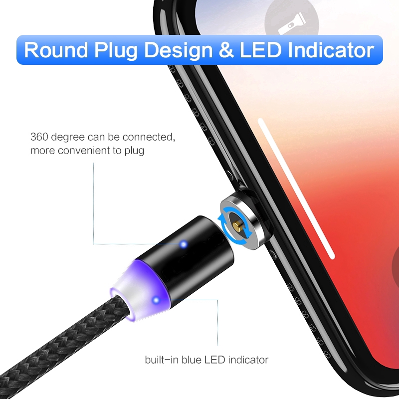 Hot Sell!LED Magnetic USB Cables 1m ,Micro USB & Type C & Lightning Fast Charge Cables For IOS Android