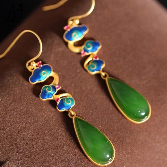 Bông Tai Hình Giọt Nước Bằng Bạc 925 Phong Cách Trung Hoa A7 S925 Dành Cho Nữ