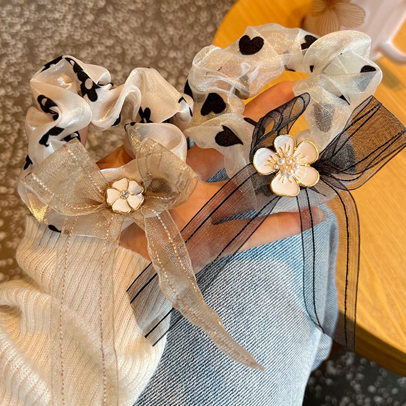Dây buộc tóc, cột tóc scrunchies HOA PHỐI NƠ cao cấp Hàn Quốc