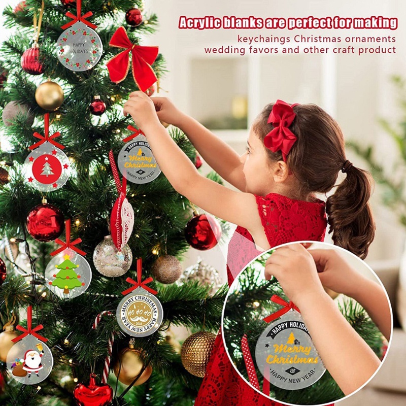 Phụ Kiện Treo Trang Trí Cây Thông Noel Bằng Acrylic Trong Suốt Hình Tròn DIY