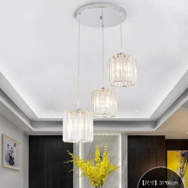Đèn Thả Trần - Đèn Thả Bàn Ăn BỘ 3 chao vàng Pha Lê Trang Trí Hiện Đại - kèm bóng LED và đế ốp trần-bảo hành 1 năm