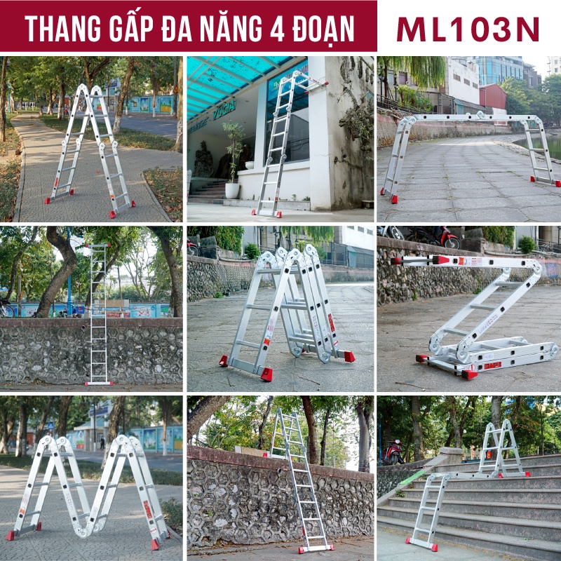 Thang nhôm gấp đa năng 4 đoạn 3.46 m -3.7m - 4.6M nhập khẩu FUJIHOME CN Nhật Bản chính hãng bảo hành 2 năm