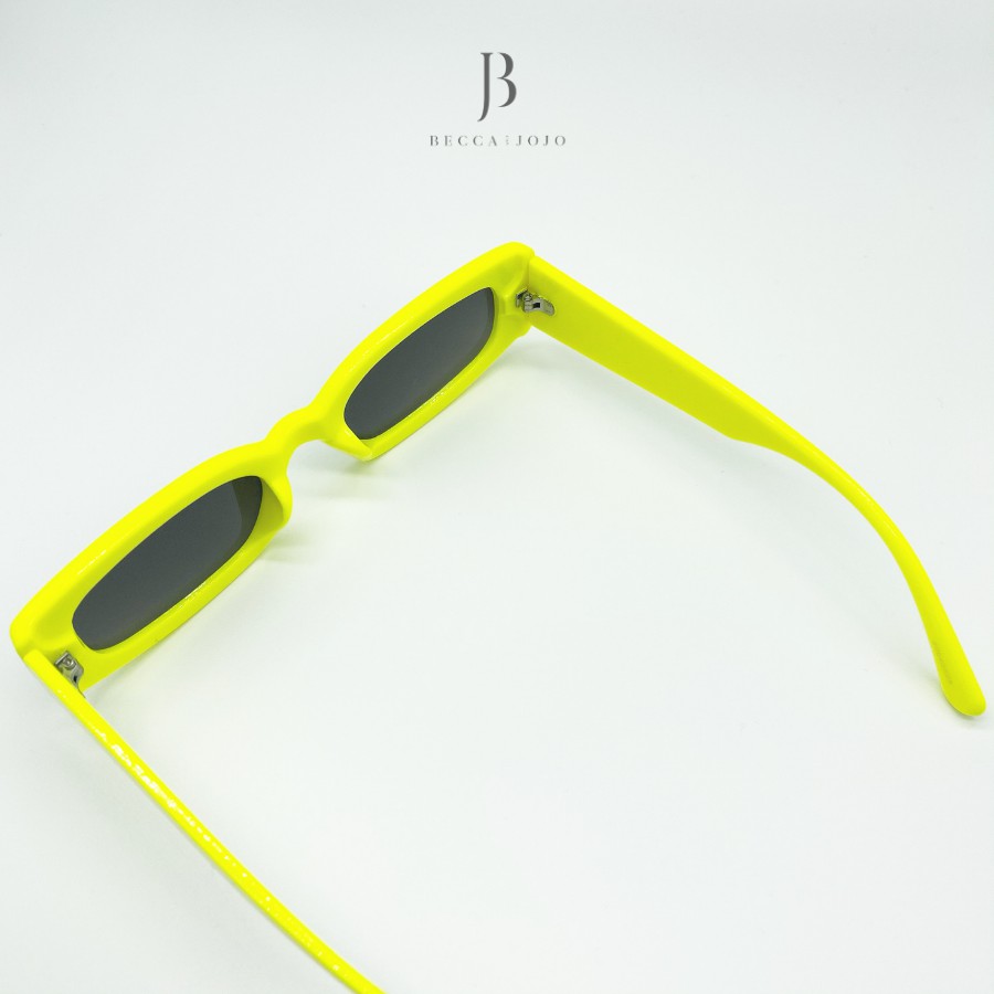 Mắt kính thời trang nam nữ cao cấp, Kính mát gọng vuông, kính mát màu vàng neon, tròng kính chống tia UV Becca & JoJo