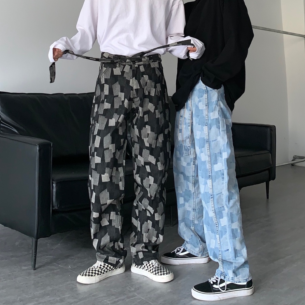 Quần Jean Dài Ống Rộng Phong Cách Hip Hop Đường Phố Cho Nam Tf2