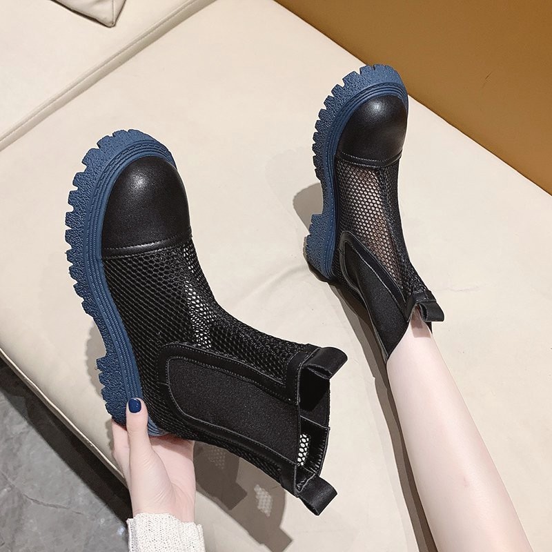 Short chimney Martin boots women summer thin breathable mesh hollow cool boots 2021 new thick bottom Chelsea