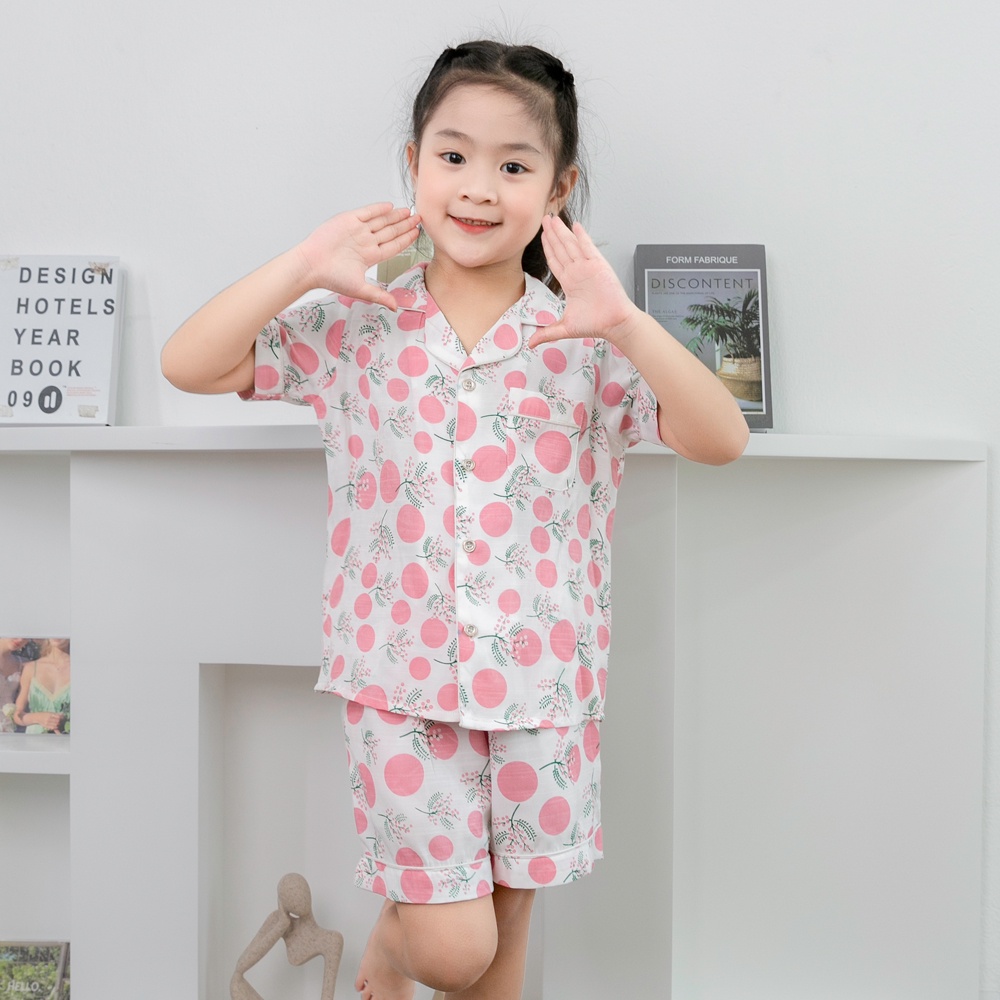 Đồ bộ Pijama bé gái vải đũi họa tiết trái cây size từ 17kg đến 22kg