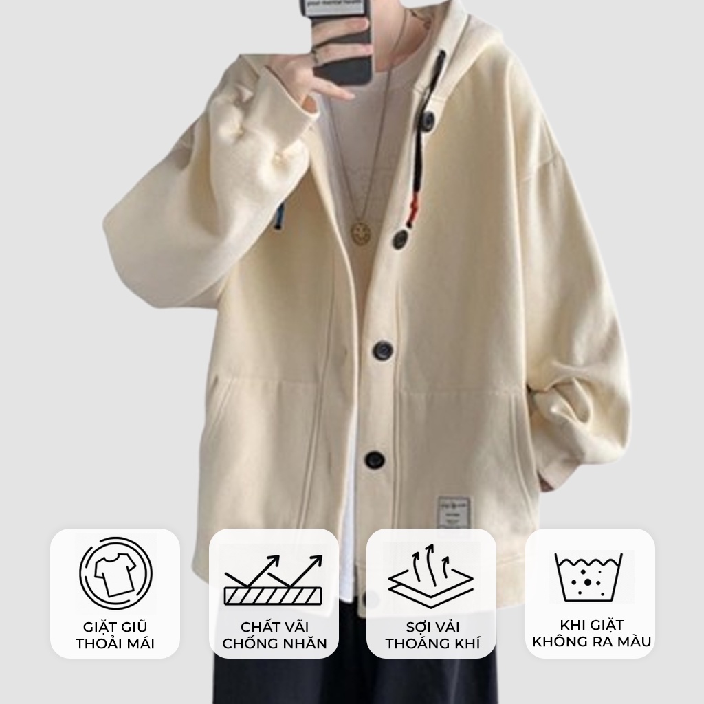 Áo Khoác Nỉ Bông Nam, Nữ Basic Unisex Nỉ From Rộng Màu Kem HDN 905