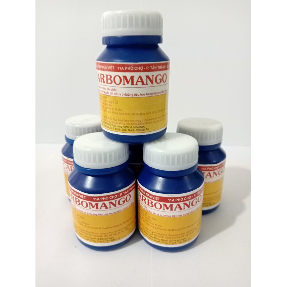 CARBOMANGO LỌ 100 VIÊN Hỗ trợ tiêu hóa trong trường hợp đau bụng, tiêu chảy, ăn không tiêu..